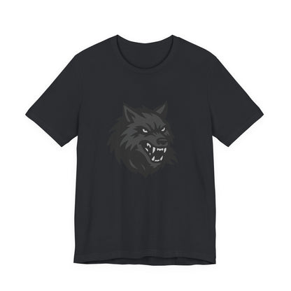 Dark Theme Wolf Head Shirt – Fierce Growling Wolf Face Graphic in Black and Grey for Bold, Edgy Style. Unisex Jersey Short Sleeve Tee