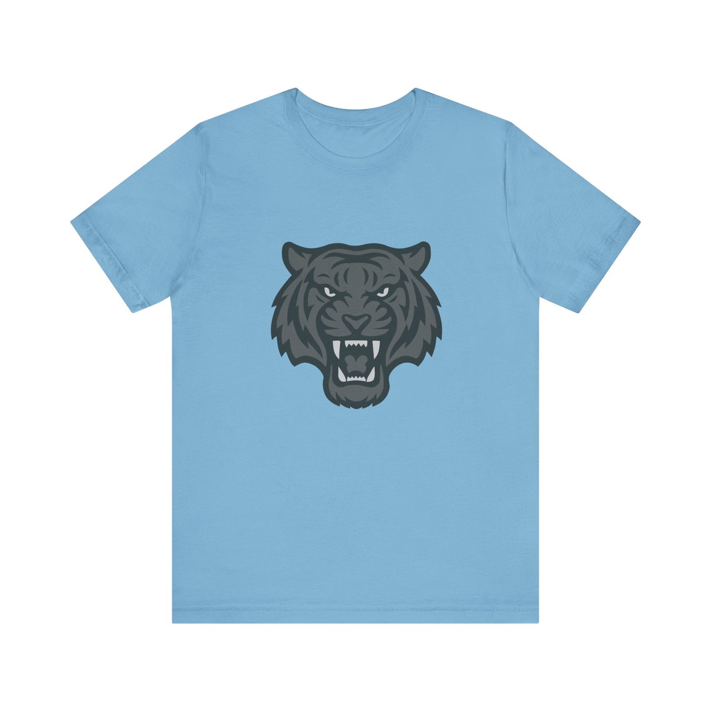 Tiger Head Graphic T-Shirt – Dark Theme Grayscale Roaring Beast Design on Black Tee with Fierce Focus and Modern Ghost Effect. Unisex Jersey Short Sleeve Tee