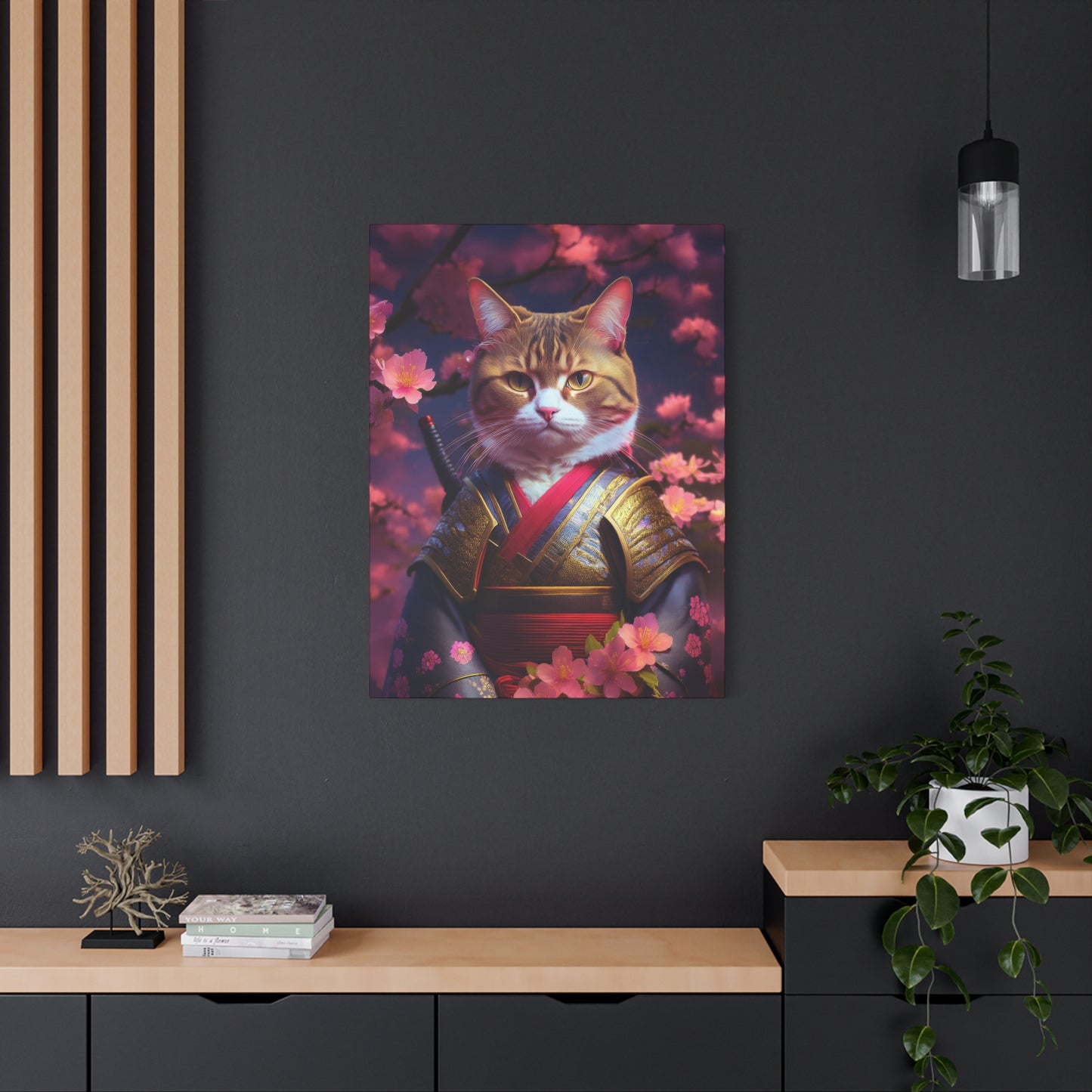 Female Cat Samurai Canvas Art | Stretched Matte Wall Decor 001