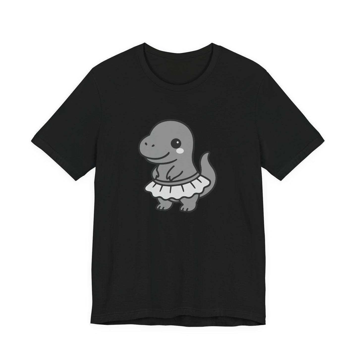 Kawaii T-Rex Dancer Graphic Tee Dark Theme – Cute Dinosaur in Skirt Vector Design