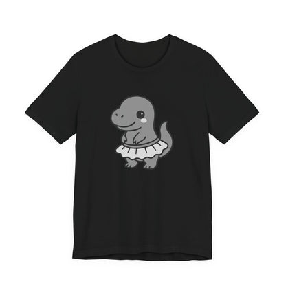 Kawaii T-Rex Dancer Graphic Tee Dark Theme – Cute Dinosaur in Skirt Vector Design