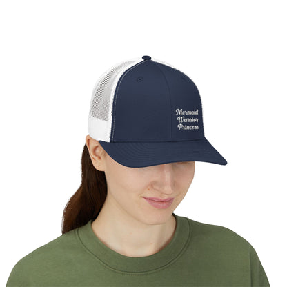 Mermaid Warrior Princess Trucker Hat – Embroidered Bold Text Hat for Magical Queens. White Letters