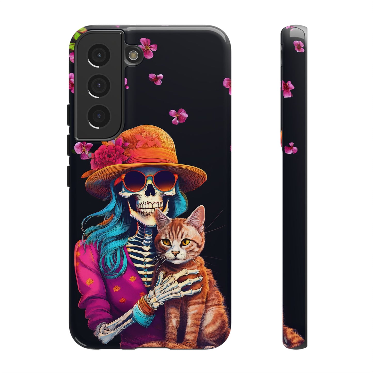 Skeleton holding a Cat Cell Phone Case 001