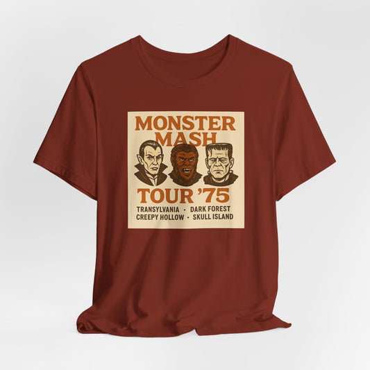 Monster Mash Tour '75 Halloween Shirt – Vintage Horror Band Tee Featuring Dracula, Wolfman, Frankenstein