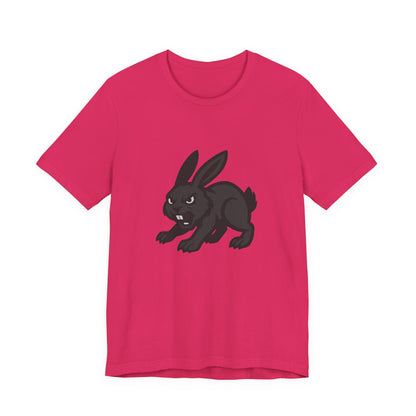 Angry Bunny Graphic T-Shirt – Fierce Black Rabbit Dark Theme Design on Dark Tee for Streetwear, Gym Style, or Bold Animal Aesthetic. Unisex Jersey Short Sleeve Tee