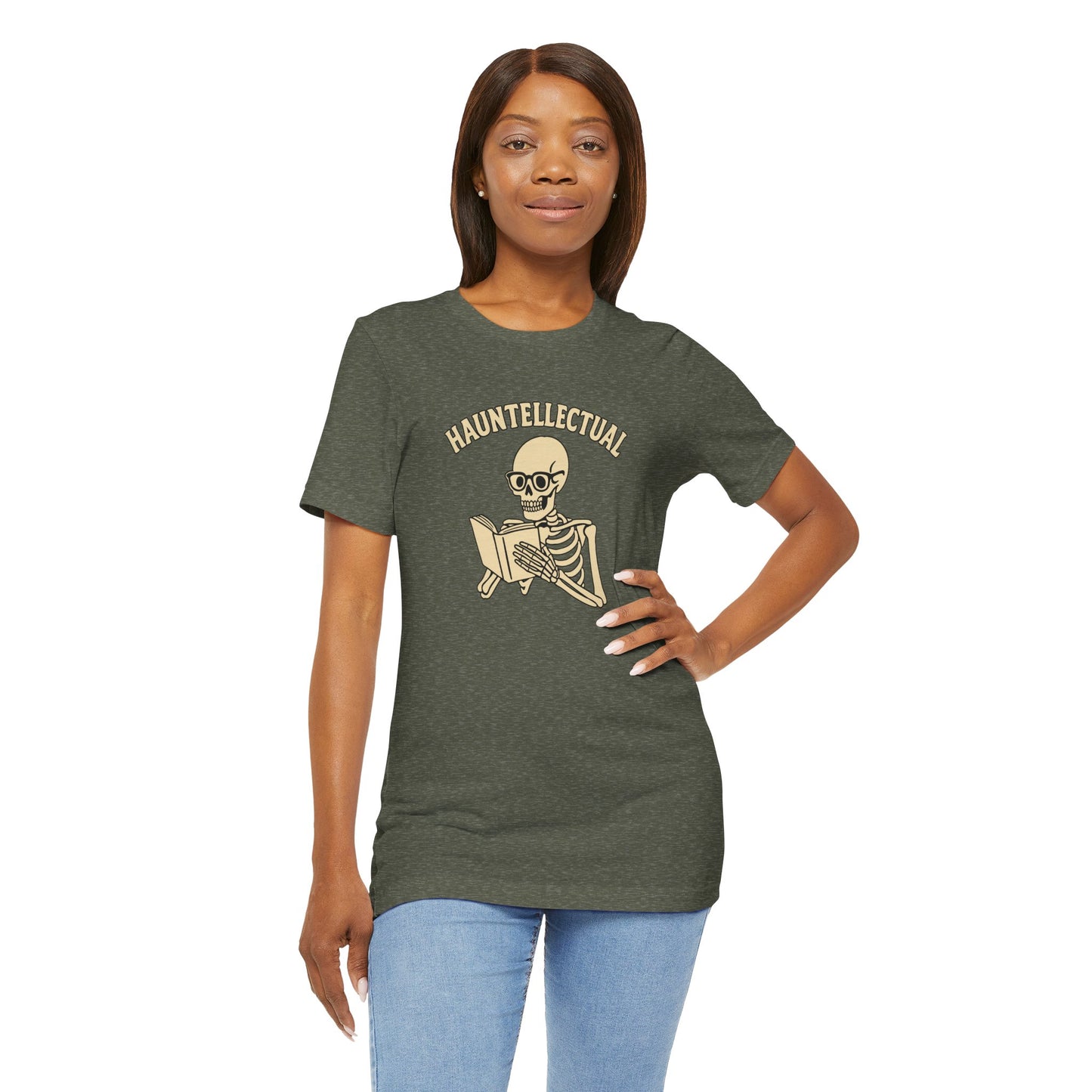 Hauntellectual Halloween Shirt – Funny Skeleton Reading Book Tee for Spooky Smart People