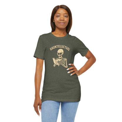 Hauntellectual Halloween Shirt – Funny Skeleton Reading Book Tee for Spooky Smart People