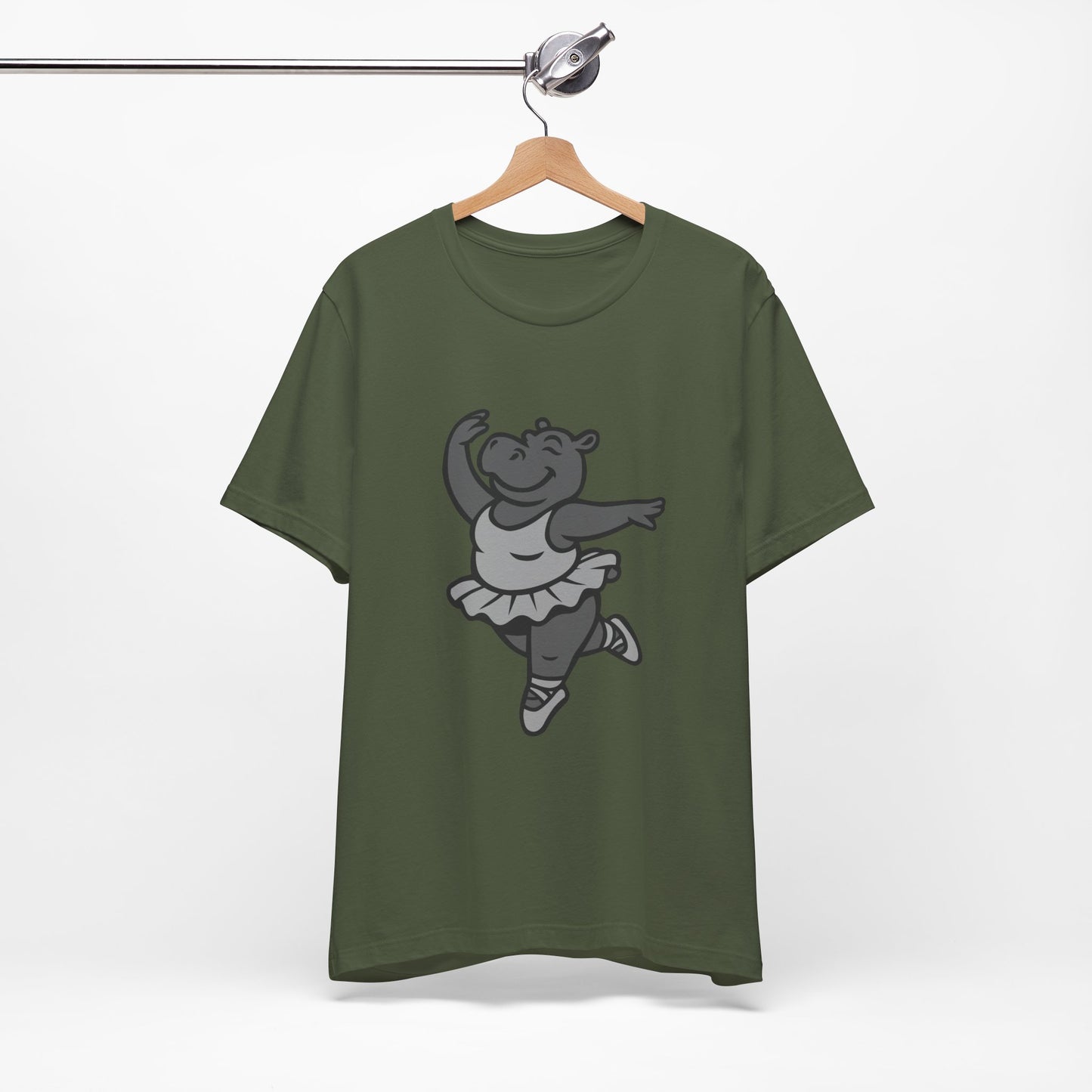 Dancing Hippo Graphic Tee Dark Theme – Funny Ballet Hippo Vector Design with Playful Energy