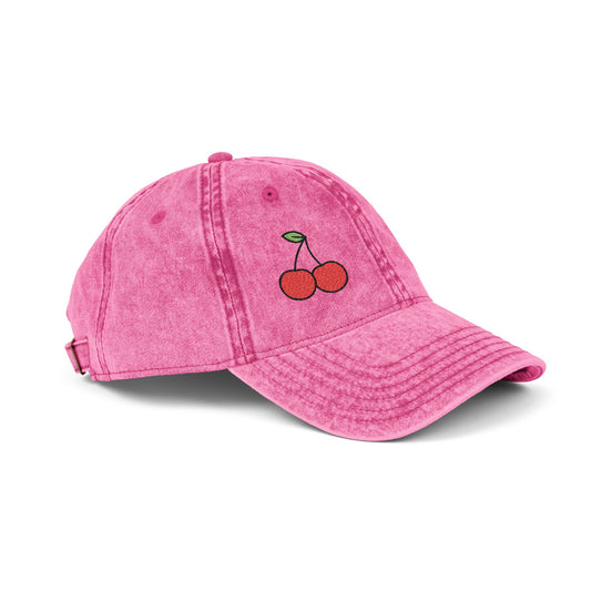 Cherries Vintage Hat – Embroidered Red Fruit Hat with Bold Minimalist Design and Flirty Style