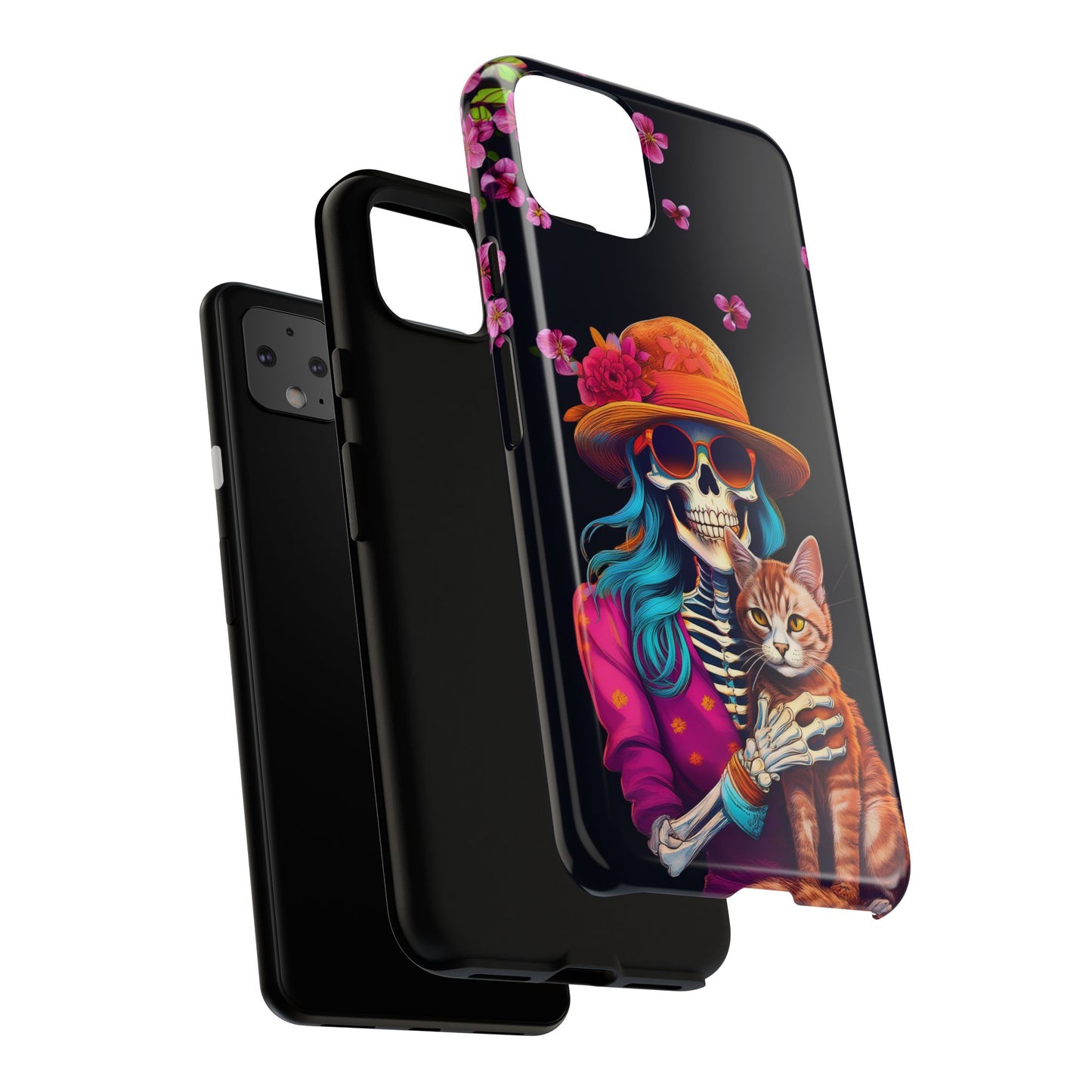 Skeleton holding a Cat Cell Phone Case 001