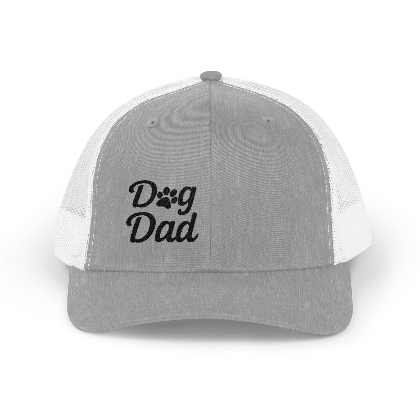 Dog Dad Trucker Hat – Embroidered Minimalist Dog Face Hat for Proud Pet Dads and Canine Companions. Black Letters