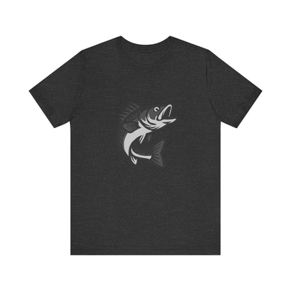 Walleye Fishing Graphic T-Shirt – Dark Theme Grayscale Freshwater Game Fish Design on Black Tee with Angler Energy and Modern Ghost Effect. Unisex Jersey Short Sleeve Tee