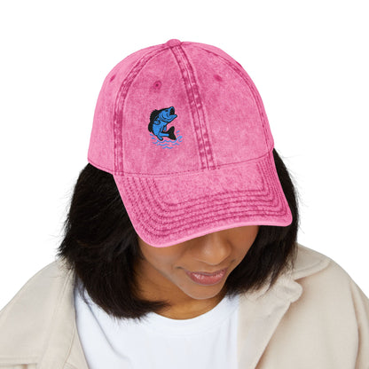 Jumping Fish Vintage Hat – Embroidered Blue Fishing Hat for Anglers, Lake Days, and Outdoor Style
