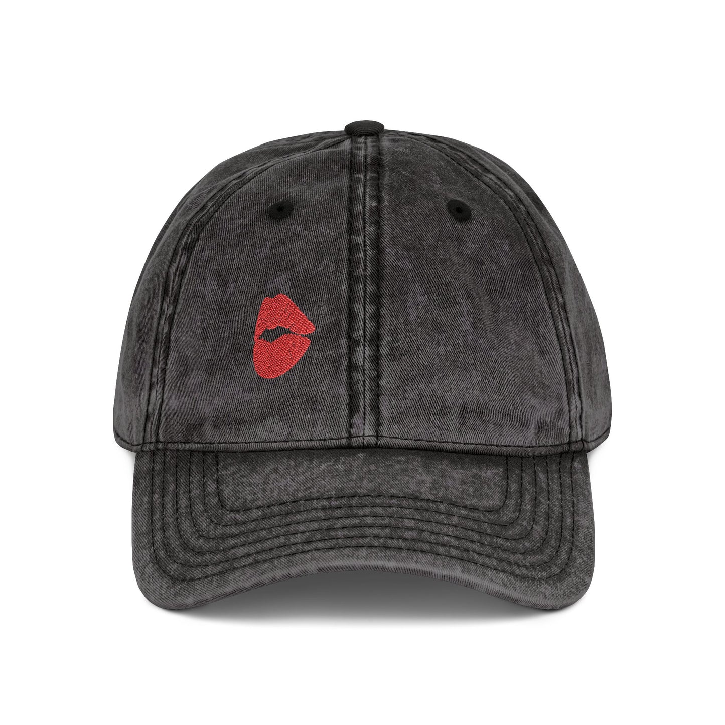 Red Lips Vintage Hat – Bold Embroidered Kiss Hat for Flirty, Fun Style