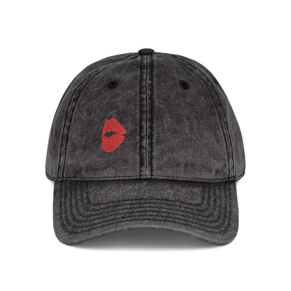 Red Lips Vintage Hat – Bold Embroidered Kiss Hat for Flirty, Fun Style