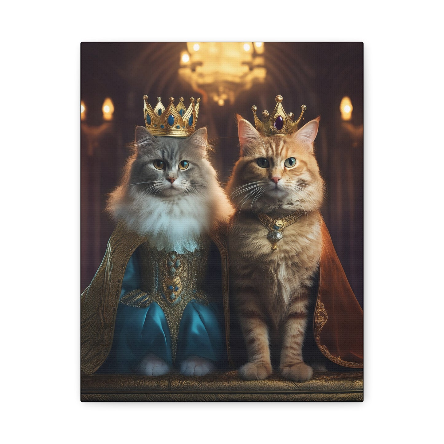 The Royal King and Queen of Meowsington Canvas Art | Stretched Matte Wall Decor 003