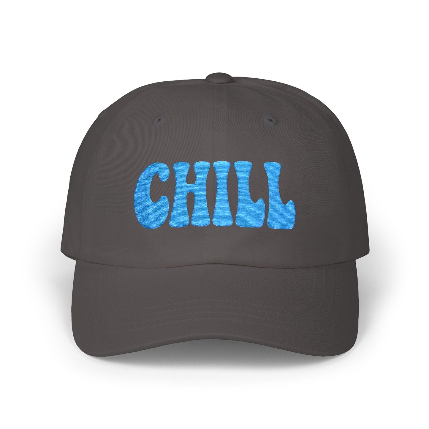 Chill Classic Dad Hat – Embroidered Relaxed Script Hat for Easygoing Vibes and Everyday Cool. Blue Letters