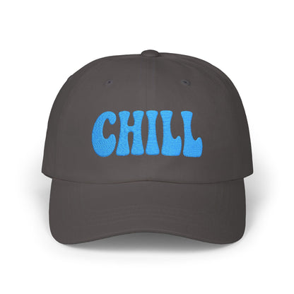 Chill Classic Dad Hat – Embroidered Relaxed Script Hat for Easygoing Vibes and Everyday Cool. Blue Letters