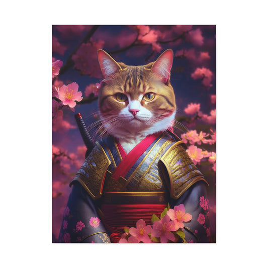 Female Cat Samurai Canvas Art | Stretched Matte Wall Decor 001