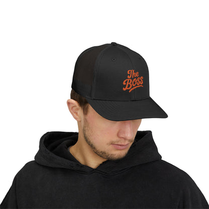 The Boss Trucker Hat – Embroidered Statement Hat for Power Moves Only. Orange Letters