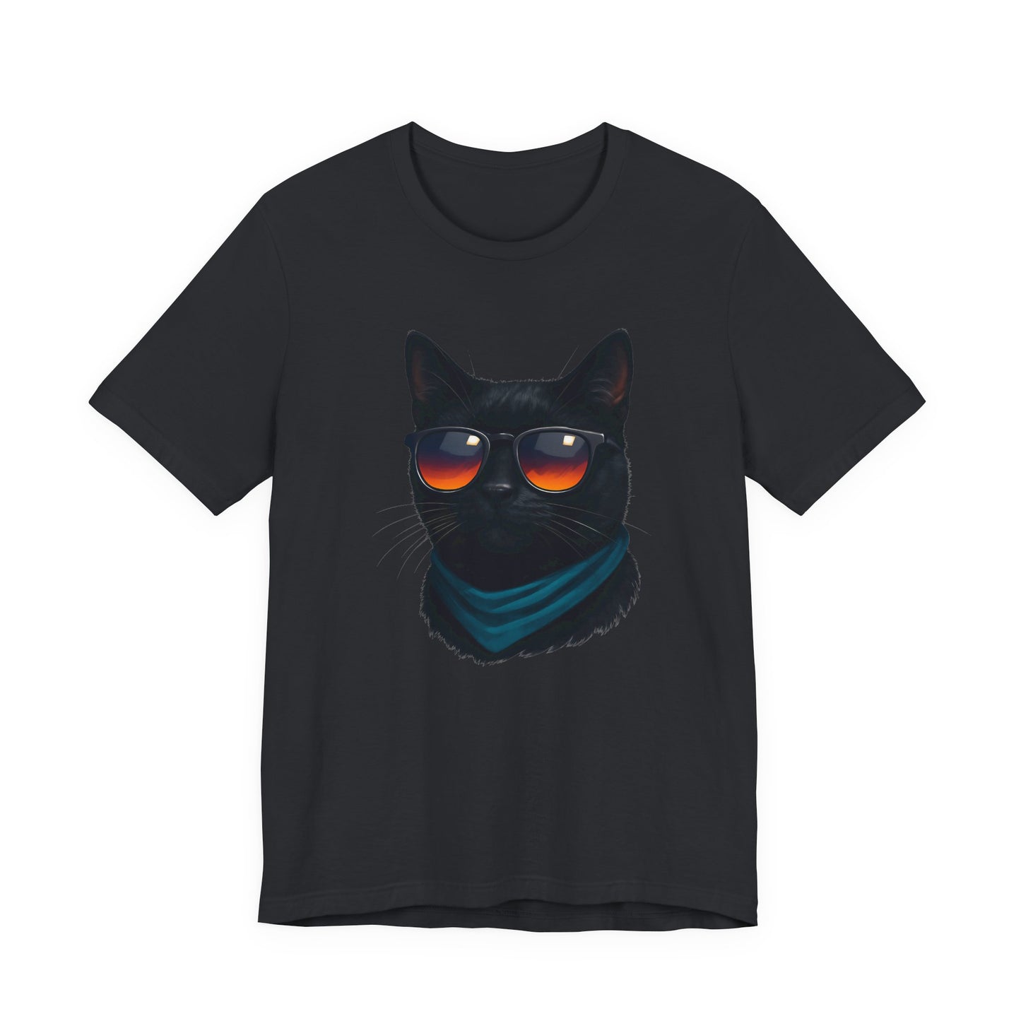 Cool Black Cat with Shades Graphic Tee Dark Theme – Retro Sunset Sunglasses Vector Design