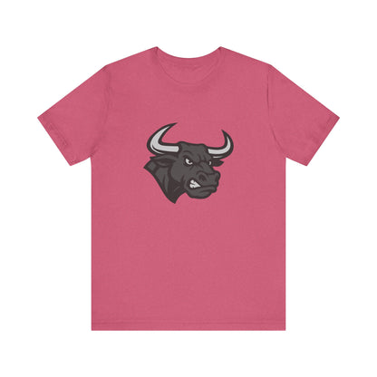 Angry Bull Graphic T-Shirt – Dark Theme Grayscale Bull Head Design on Black Tee for Streetwear, Gym, or Bold Urban Style. Unisex Jersey Short Sleeve Tee