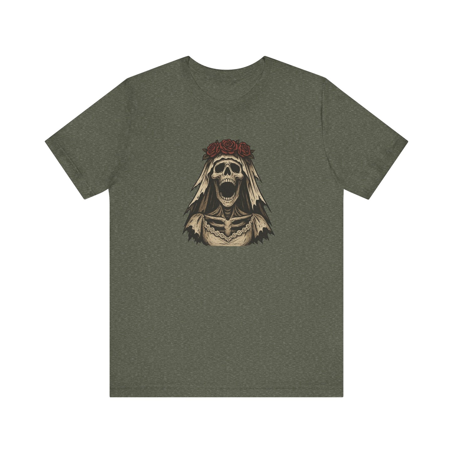 Screaming Skeleton Bride Halloween Shirt – Gothic Undead Bride Graphic Tee for Spooky Season Horror Fans