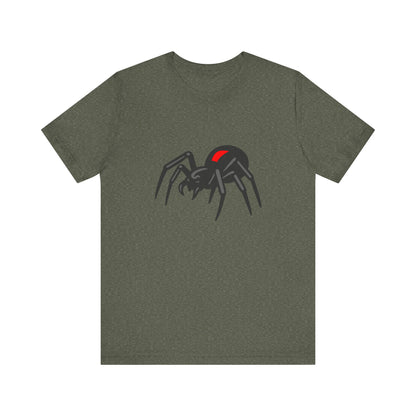 Black Widow Spider Graphic Tee Dark Theme – Deadly Cool Vector Design with Red Mark Accent