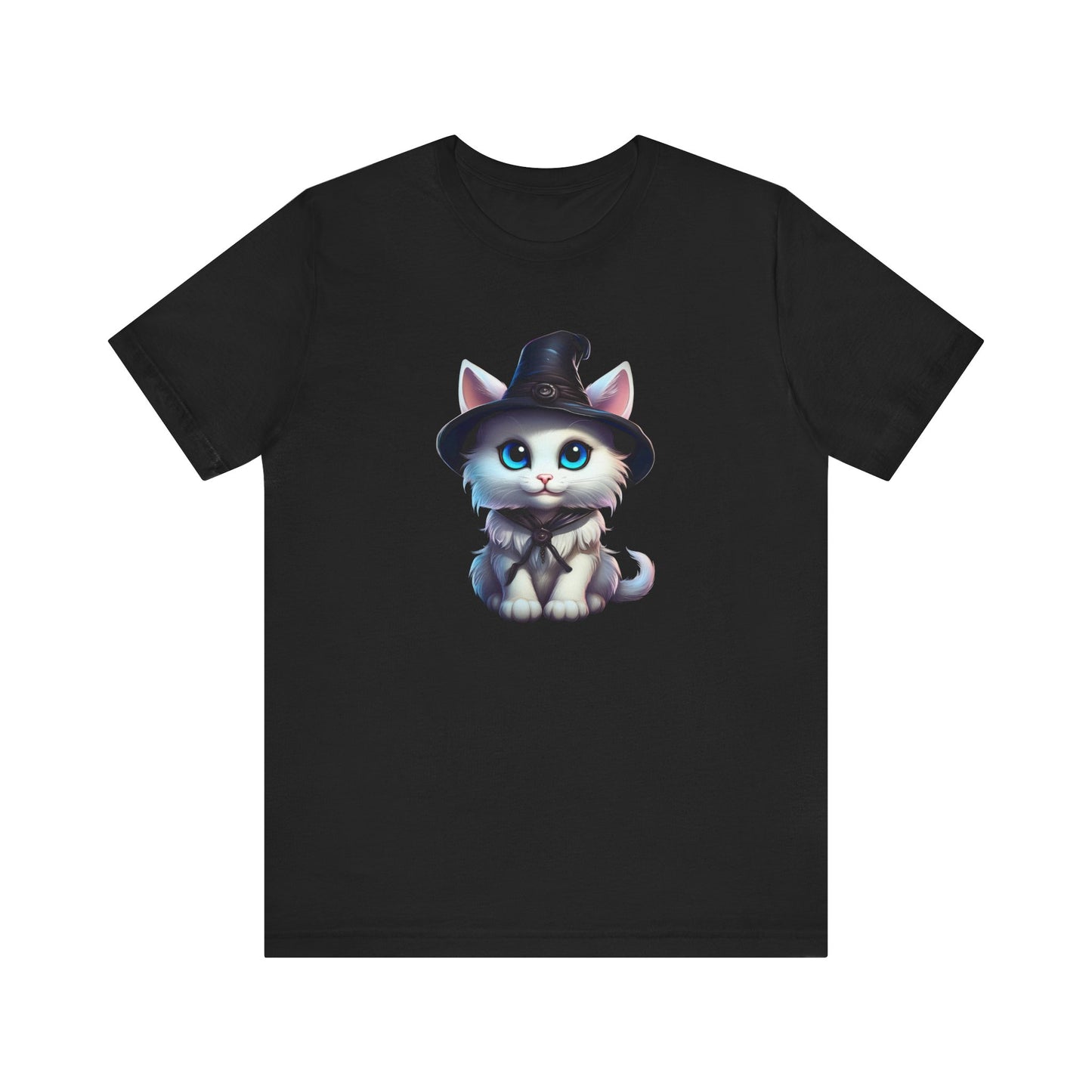 Adorable Witch Cat Halloween Shirt – Cute White Cat in Hat Graphic Tee for Cat Lovers and Halloween Fans