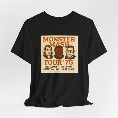 Monster Mash Tour '75 Halloween Shirt – Vintage Horror Band Tee Featuring Dracula, Wolfman, Frankenstein