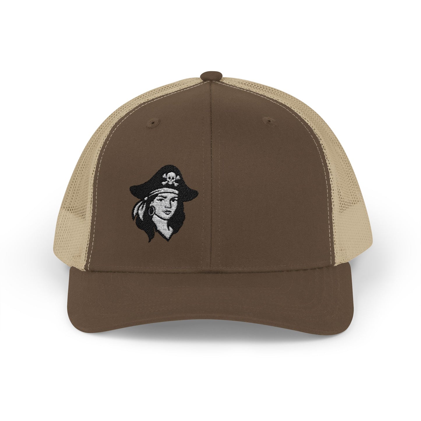 Hot Pirate Girl Trucker Hat – Bold Skull and Crossbones Hat with Retro Attitude and Seafaring Sass