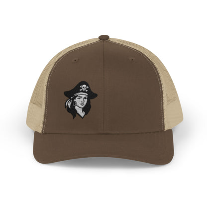 Hot Pirate Girl Trucker Hat – Bold Skull and Crossbones Hat with Retro Attitude and Seafaring Sass
