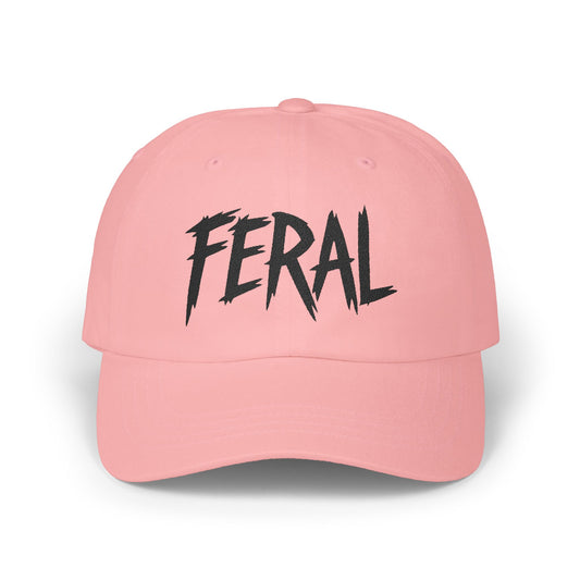 FERAL Embroidered Classic Dad Hat – Bold Statement Baseball Hat with Wild Energy Font for Rebels, Misfits, and Chaos Enthusiasts.
