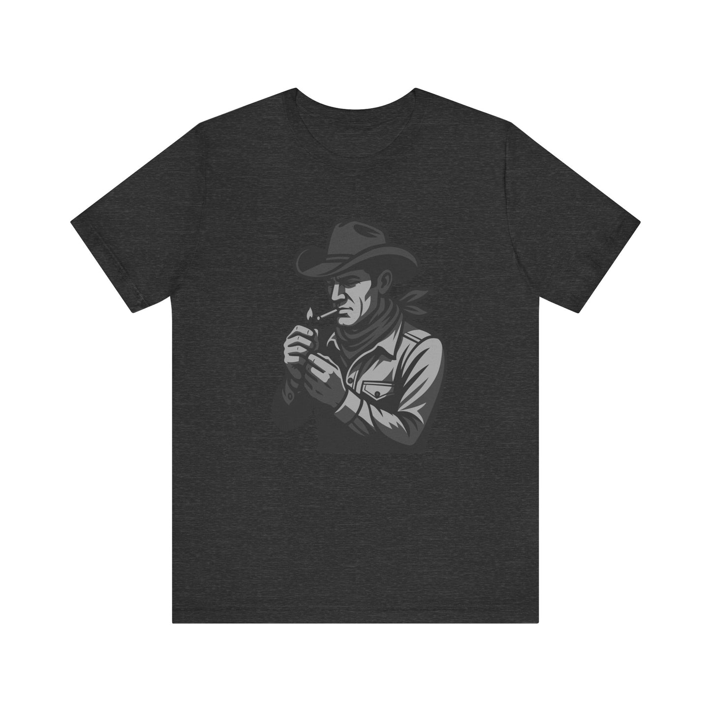 Cowboy Lighting Up Graphic Tee Dark Theme – Western Rebel Vector Design with Classic Attitude