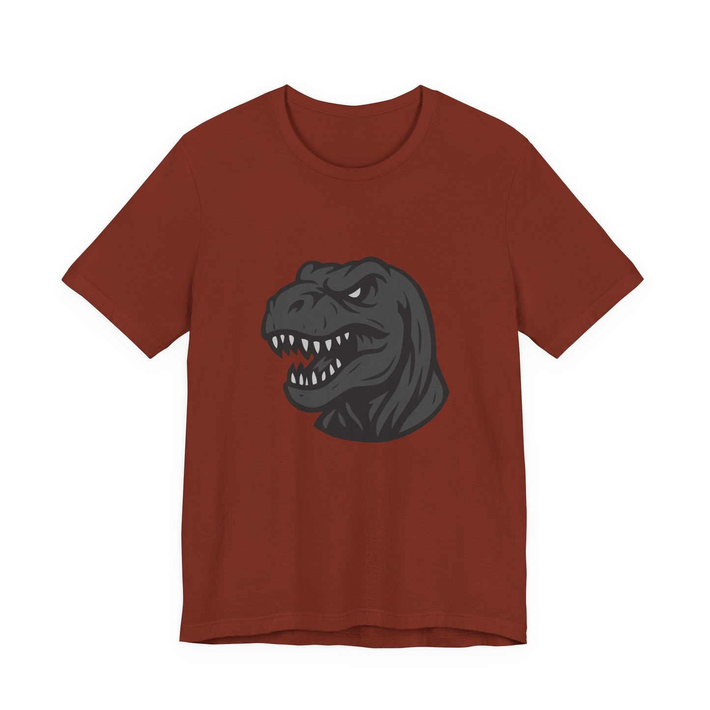 T-Rex Profile Graphic T-Shirt – Dark Theme Grayscale Dinosaur Head on Black Tee with Prehistoric Power and Modern Ghost Effect. Unisex Jersey Short Sleeve Tee