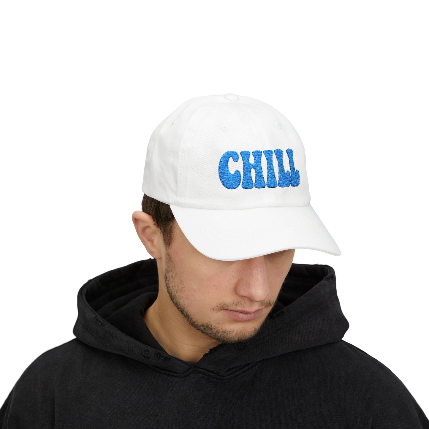 Chill Classic Dad Hat – Embroidered Relaxed Script Hat for Easygoing Vibes and Everyday Cool. Blue Letters