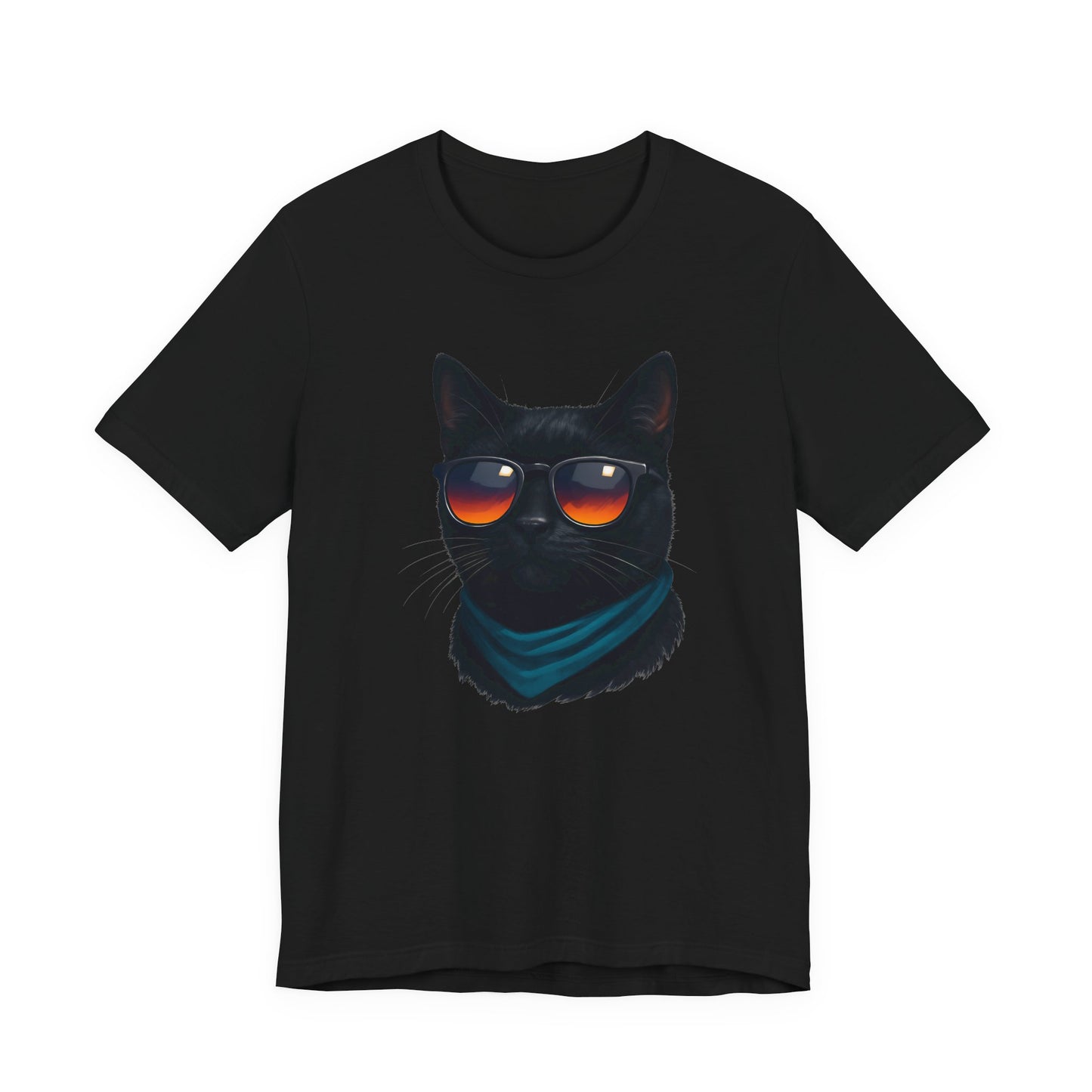Cool Black Cat with Shades Graphic Tee Dark Theme – Retro Sunset Sunglasses Vector Design