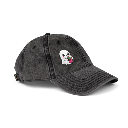 Cute Ghost Vintage Hat – Embroidered Kawaii Ghost Drinking Hat for Halloween Vibes and Everyday Boo Energy