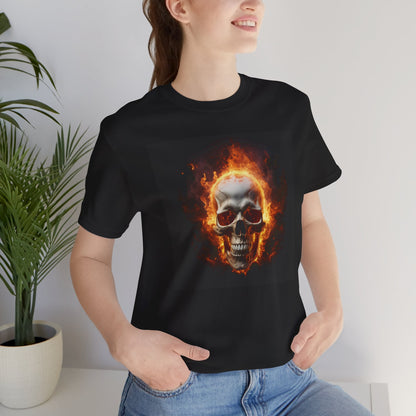 Flaming Skull Halloween Shirt – Intense Fire Skull Graphic Tee for Hardcore Spooky Season Style