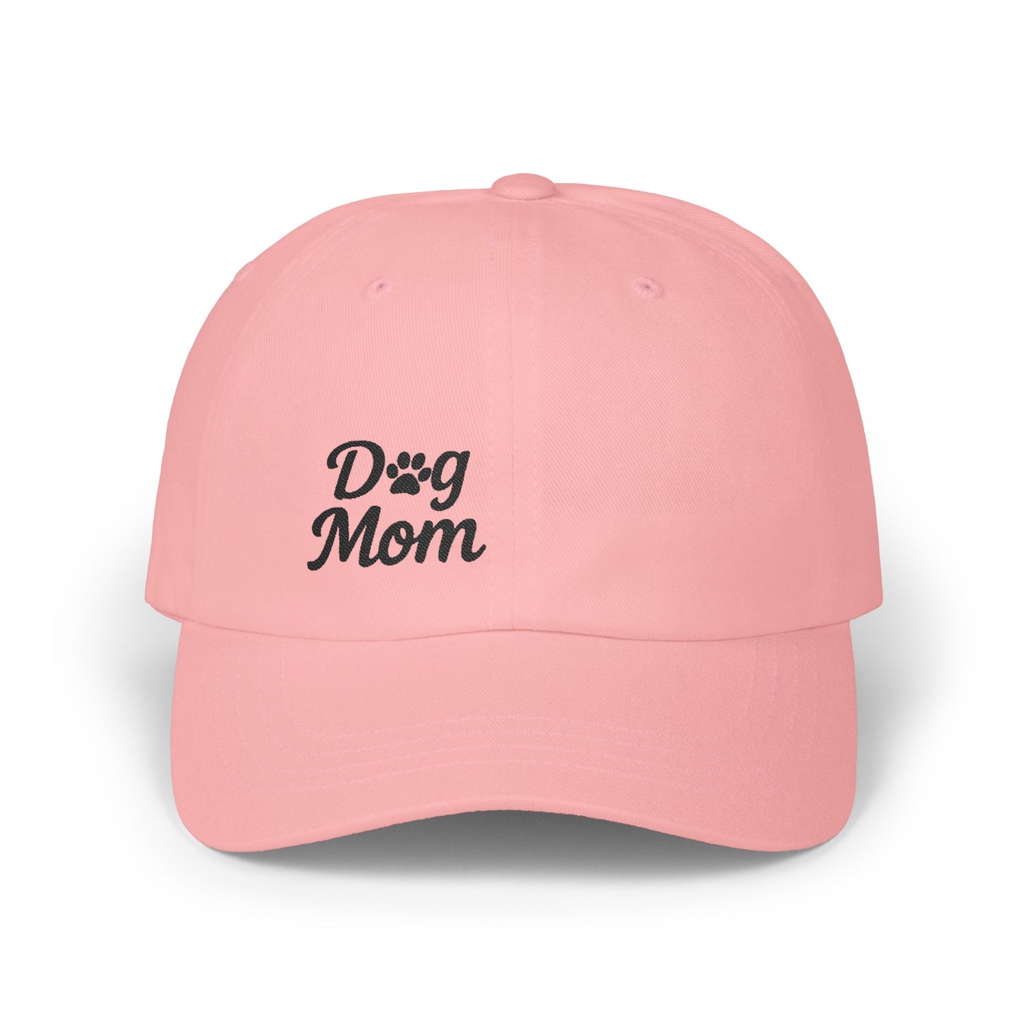 Dog Mom Classic Dad Hat – Embroidered Minimalist Dog Face Hat for Proud Pet Moms. Black Letters