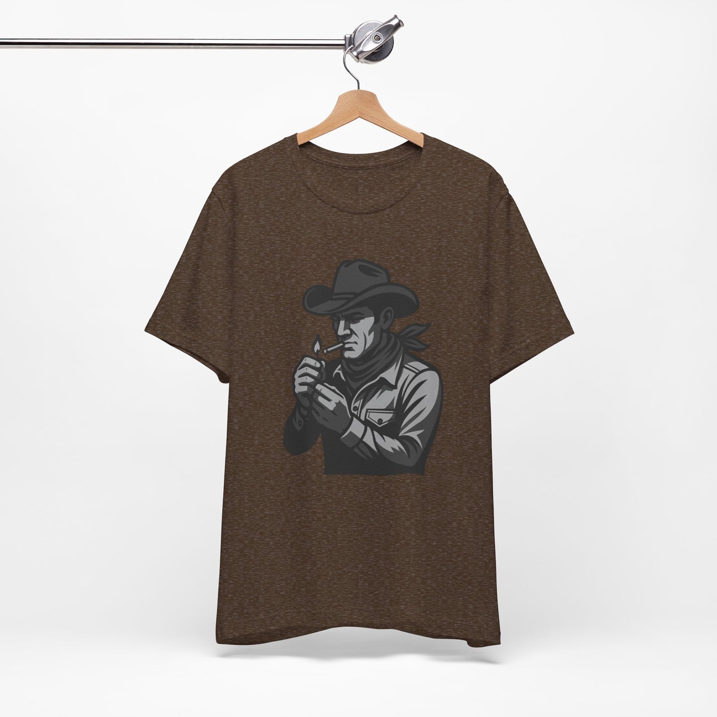 Cowboy Lighting Up Graphic Tee Dark Theme – Western Rebel Vector Design with Classic Attitude