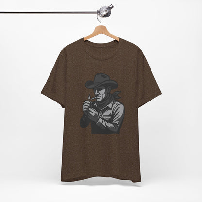 Cowboy Lighting Up Graphic Tee Dark Theme – Western Rebel Vector Design with Classic Attitude