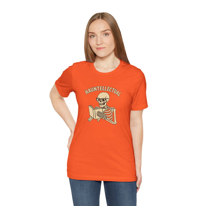 Hauntellectual Halloween Shirt – Funny Skeleton Reading Book Tee for Spooky Smart People