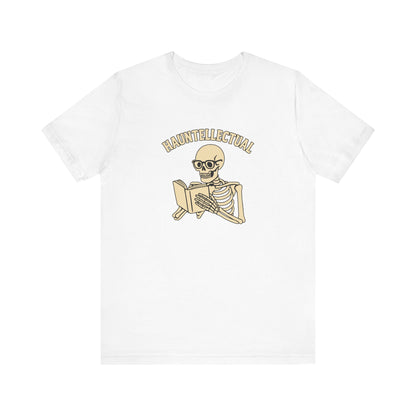 Hauntellectual Halloween Shirt – Funny Skeleton Reading Book Tee for Spooky Smart People