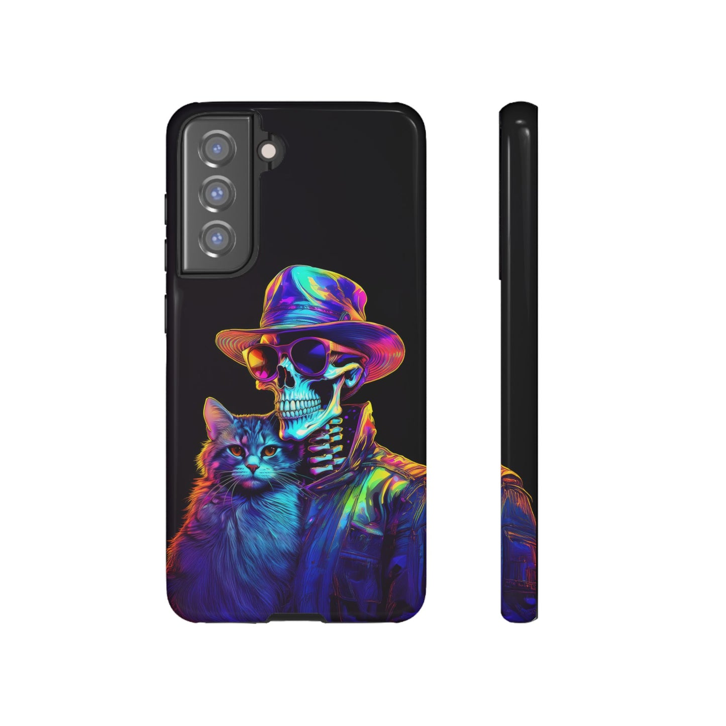 Skeleton holding a Cat Cell Phone Case 002