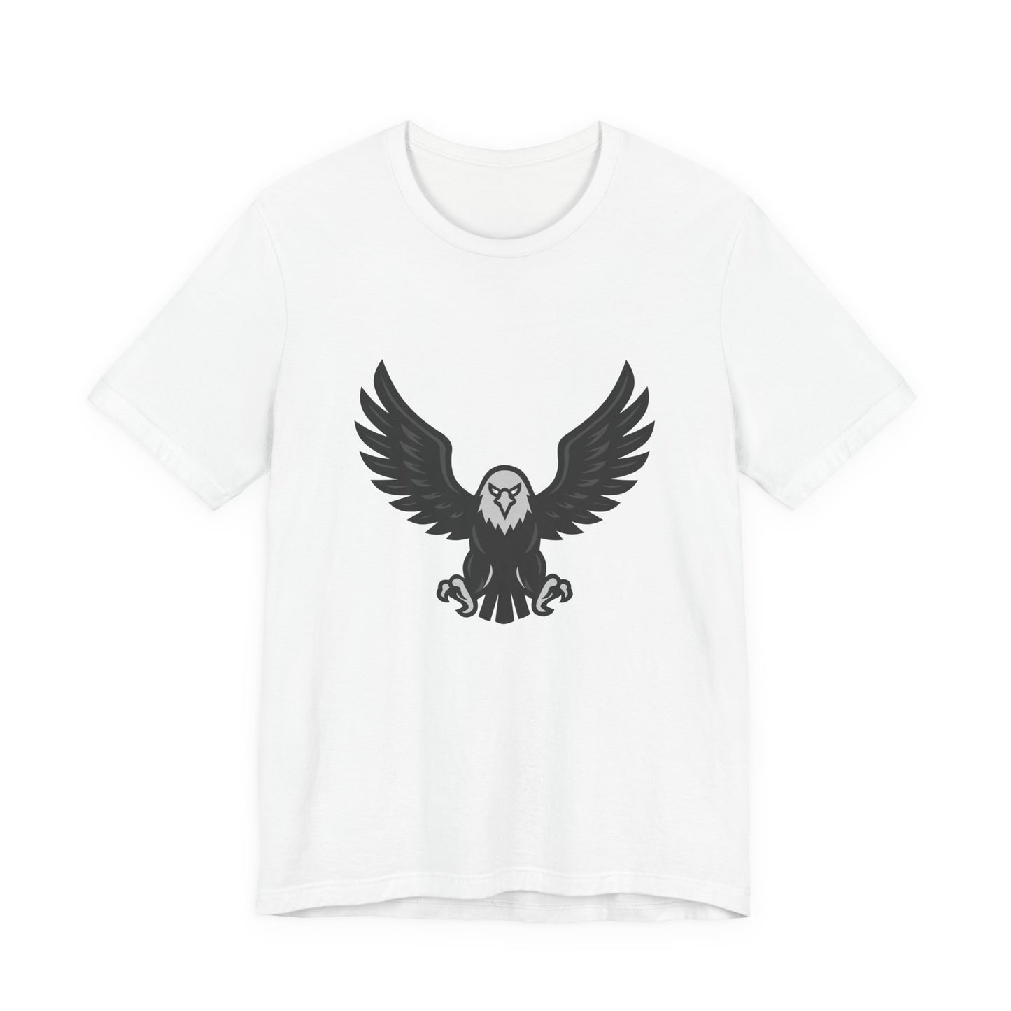 Eagle Wings Graphic T-Shirt – Dark Theme Grayscale Soaring Predator Design on Black Tee with Intensity and Modern Ghost Effect. Unisex Jersey Short Sleeve Tee