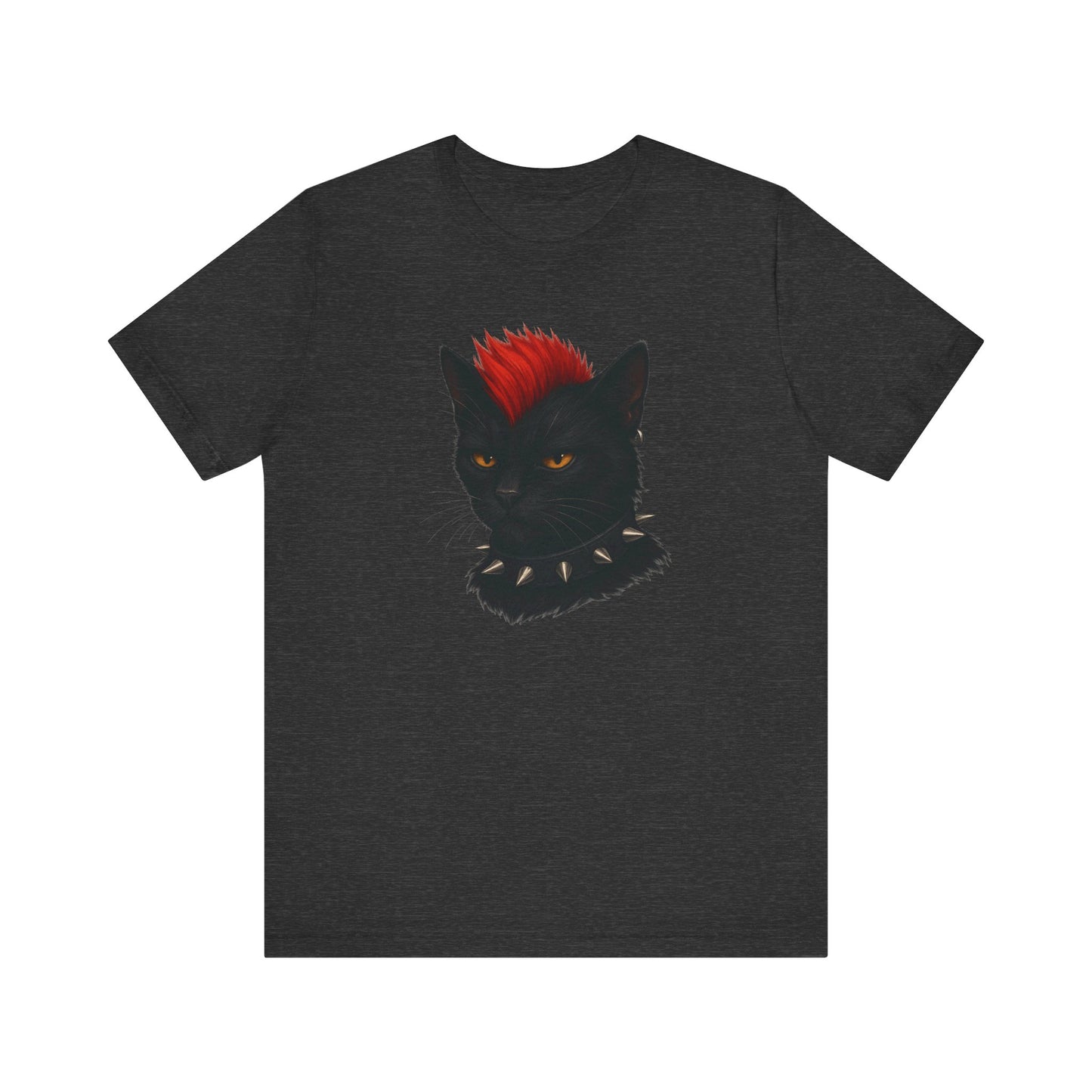 Punk Rock Black Cat Graphic Tee Dark Theme – Spiked Collar Rebel Feline Design