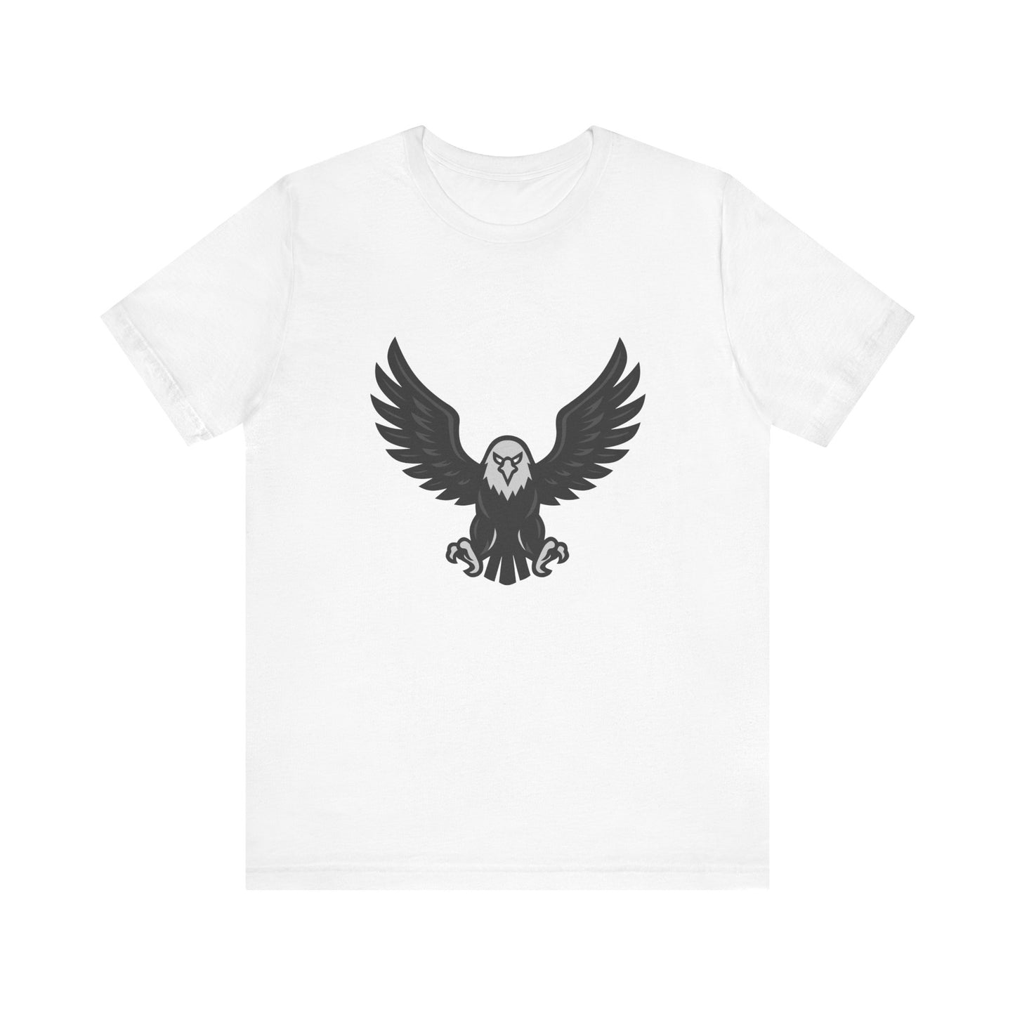 Eagle Wings Graphic T-Shirt – Dark Theme Grayscale Soaring Predator Design on Black Tee with Intensity and Modern Ghost Effect. Unisex Jersey Short Sleeve Tee