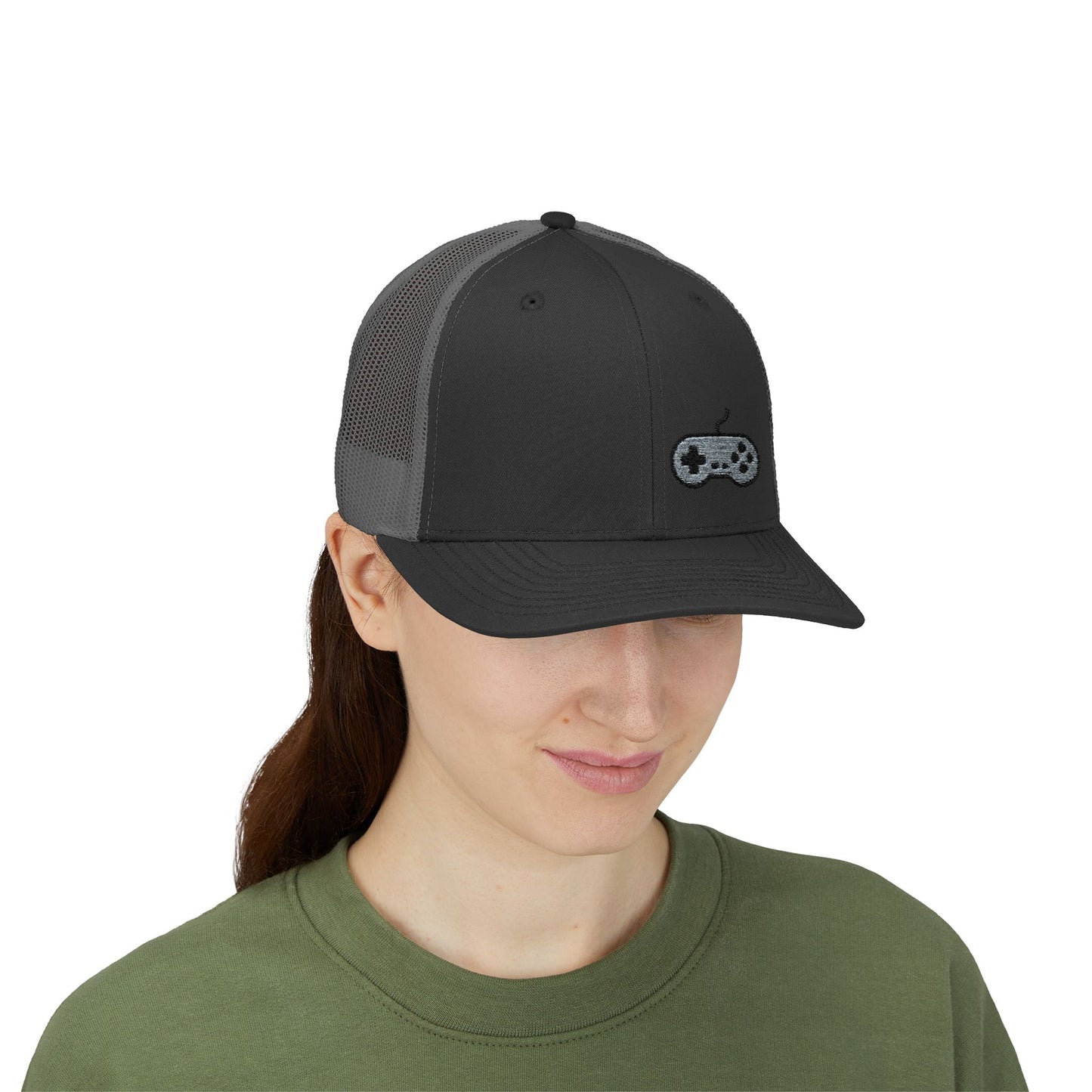 Retro Game Controller Trucker Hat – Embroidered Gamer Hat for Vintage Video Game Lovers and 90s Nostalgia