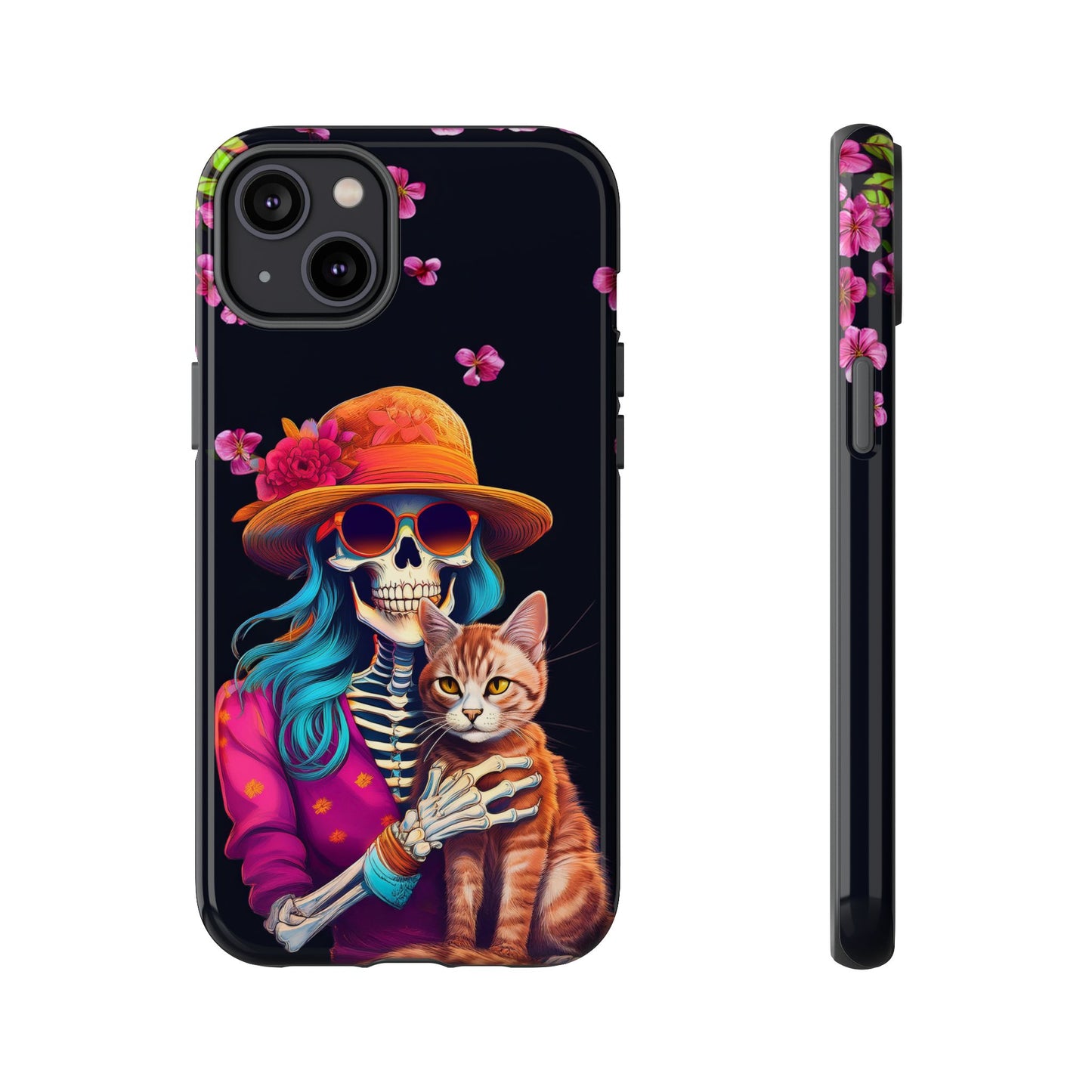 Skeleton holding a Cat Cell Phone Case 001